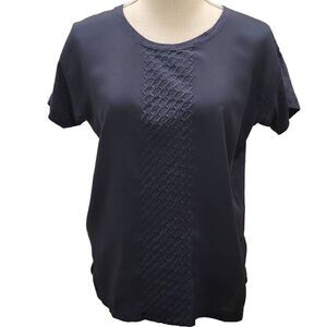 J. Crew Embroidered‎ Mixed Media Blouse Womens Size Small Short Sleeve Blue